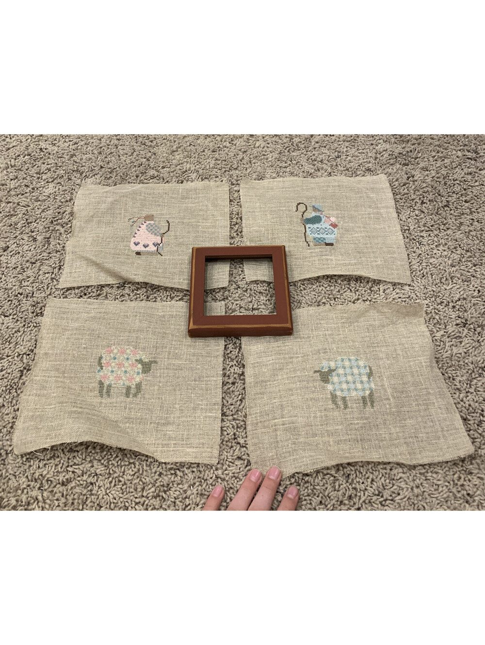Lot Of 4 Cross Stitched Shepard Sheep Patterned Wall Art
